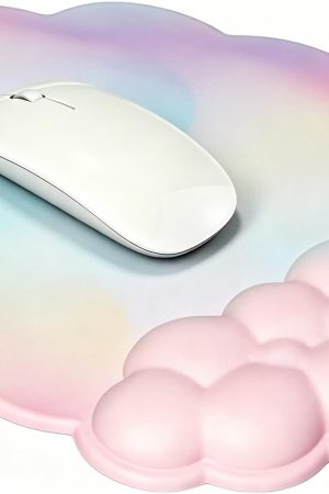 Mouse Pad Wrist Support with Leather Surface,Cloud Wrist Rest Mousepad with Memory Foam,Non-Slip PU Base Mouse Pad for Home Office Laptop Mac Easy Pain Relief(Cloud Rainbow)