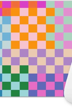 Cute Colorful Checkered Mouse Pad, Retro Purple Pink Blue Green Mousepad, Square Aesthetic Mice Pad Perfect Design for Gaming, Computer,Laptop, Office Work, Non-Slip Rubber Mouse Mat, 9.5x7.9 inch