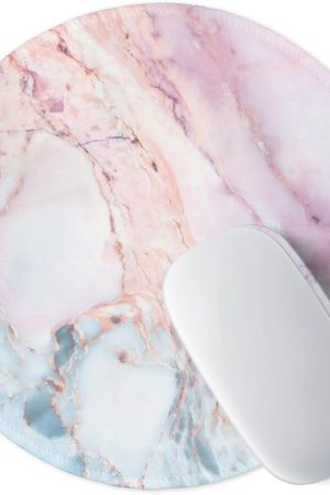 Marble Round Mouse Pad Pink Marble Customized Premium-Textured Washable Desktop Protection Mouse Mat with Non-Slip Rubber Base 7.87×7.87×0.12 inches, Pink Marble