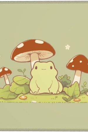 Cute Mushroom Mouse Pad - Green, Frog - Cottagecore, Fairycore Theme - 8.3 x 10.3 Inches