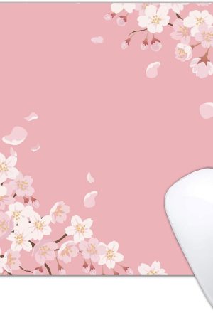 Cute Pink Mouse Pad, Floral Flowers Mouse Pad, Sakura Cherry Blossom Mousepad, Japanese Aesthetic Desk Decor, Anti Slip Rubber Base Mice pad for Computer Office Girl, 9.5 x 7.9 Inch