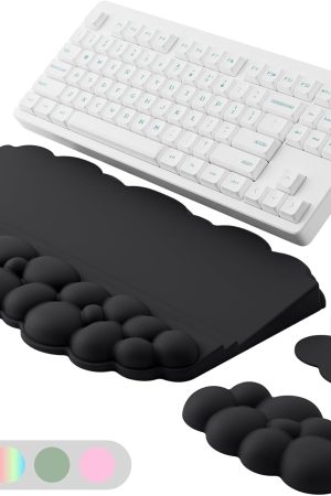 Ergonomic Wrist Rest for Keyboard and Mouse, Soft Memory Foam Cloud Keyboard Stand Pad with Wrist Rest Set with Non-Slip Silicone Base, Easy Typing, Pain Relief, Comfort for Office, Work, Gaming Black
