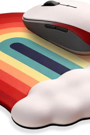 Ergonomic Mouse Pad with Wrist Rest, Cute Cloud Rainbow Gaming Mousepad, with Non-Slip Base Waterproof Keyboard Mouse Pad for Desk, Computer, Laptop, Office & Home, 10.2 x 7 in