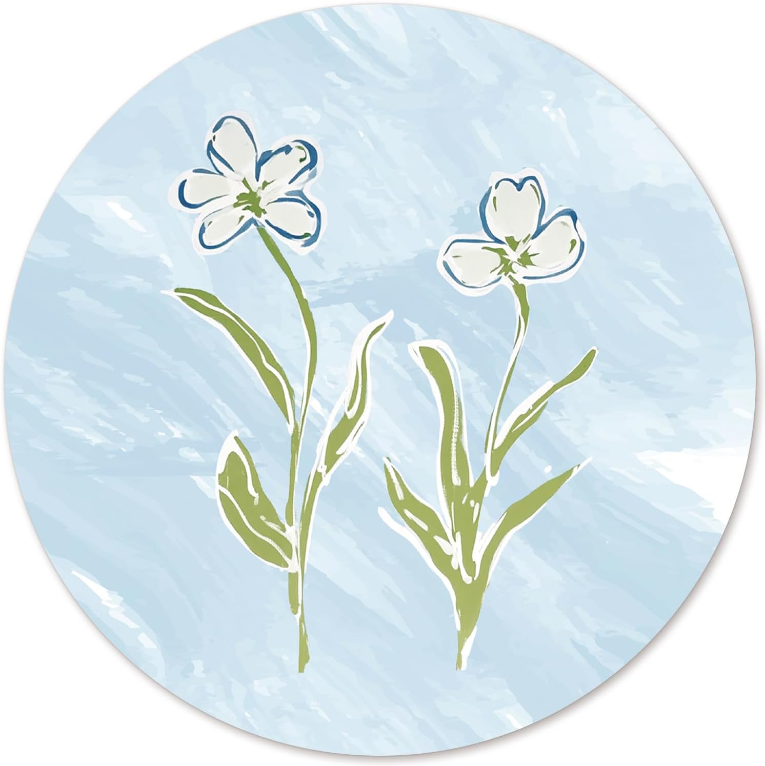 Light Blue Floral Round Mouse Pad, Blue Wildflowers Non-Slip Base Mousepad Gift, Cute Floral Gifts Desktop Protection Mouse Mat for Office Computer Desk Home, 8.7x8.7 Inches