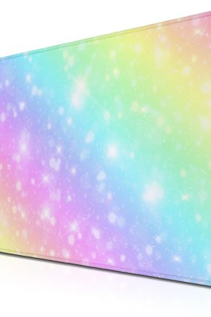 Large Mouse Pad Pink Gaming Mouse Pads Desk Mat for Women Computer Desk Pads Desk Pad Mat Non-Slip Rubber Base 35.4 X 15.7 for Game Office, Shiny Colorful Rainbow Background