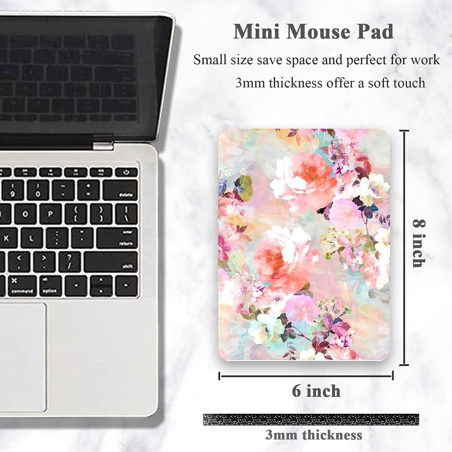 Small Mouse Pad, Mini Mouse Pad 6 x 8 In, Thick Rubber Waterproof Mouse Mat, Cute Mousepad for Women Men Kids Wireless Mouse Mini Laptops Keyboard Tray Home Office Travel, Floral Pink Flowers - Image 2