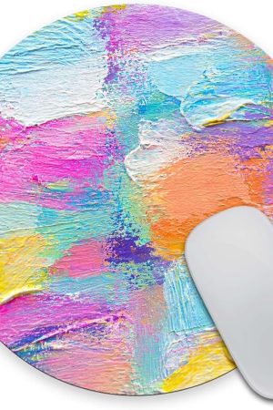 Round Mousepad Paint Oil Paints Cover Abstract Print Multicolor Mousepad Mouse pand Rainbow Yellow White Violet Pink Blue Purple for Office