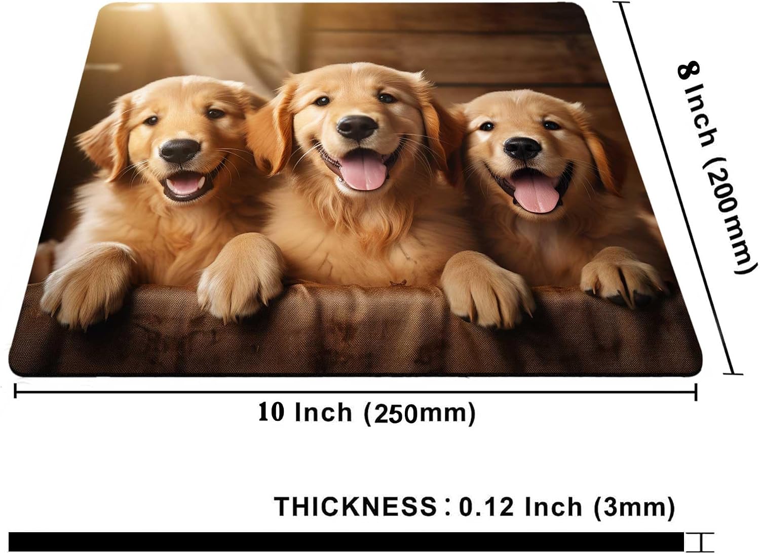 Cute Dog Mouse Pad,Three Adorable Golden Retrievers Healing Smiles That Blend Seamlessly with The Warmth of a Lazy Afternoon Sun Mouse Pad, Non-Slip Rubber Base Mousepad Waterproof for Kids Desk Pad - Image 2