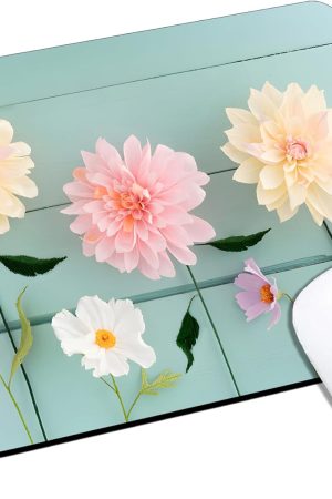 Cute Small Mouse Pad, Computer Mouse Pads for Desk, Non-Slip Rubber Base Portable Mousepad for Laptop, 9.5" x 7.9" Square Design for Home & Office Desk Accessories (Wood Flower)