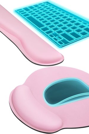 Keyboard Wrist Rest & Mouse Pad with Wrist Rest Set, Pale Pink | Memory Foam Wrist Support, Ergonomic Design, Non-Slip Base, Office and Home Use