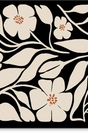 Floral Black Mouse Pad - Vintage Boho Flower Office Desk Mousepad, Black Boho Floral Decor Gifts, Office Gifts for Coworkers, Coworker Gift for Women, 9.5x8 Inches