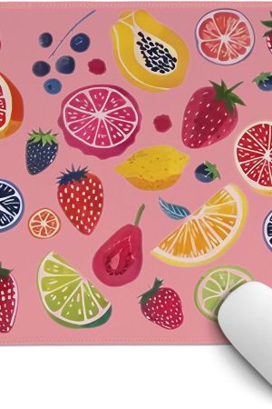 Pink Summer Fruit Mouse Pad,Cute Strawberry Mouse Pads,Cottagecore Orange Desk Decor for Home Office Dorm Desktop,10.2x8.2 Inch