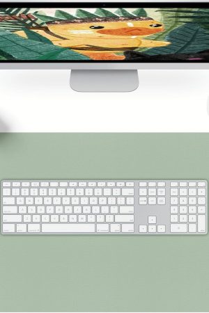 Leather Desk Mat, Large Mouse Pad, Non-Slip Desk Protector Mat, Leather Desk Blotter, Waterproof Desk Pad for Office Home Decor/Grey Green(31.5×15.7 Inches)