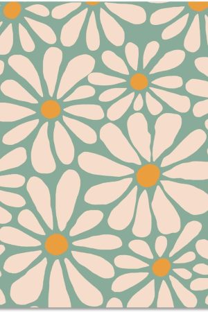 Square Green Flowers Mouse Pad Retro, Cute Daisy Boho Computer Mouse Pads Small, Abstract Art Floral Mousepad Washable, Non-Slip Rubber Mouse Mat, Office Decor Gift for Women Coworkers, 9.5x7.9 inch
