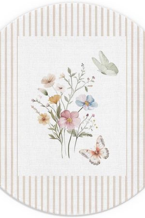 Boho Floral Butterfly Mouse Pad, Preppy Wild Flower Botanical Neutral Striped Mousepad for Computers Laptop Home Office Dorm Desk Accessories, 7.9x7.9 Inch