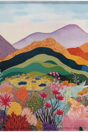 Abstract Boho Colorful Mountain Floral Mouse Pad, Modern Nature Mountain Flowers Mousepads for Wireless Mouse Computers Laptop Desk Accessories, Boho Office Supplies, 9.5x7.9 Inch