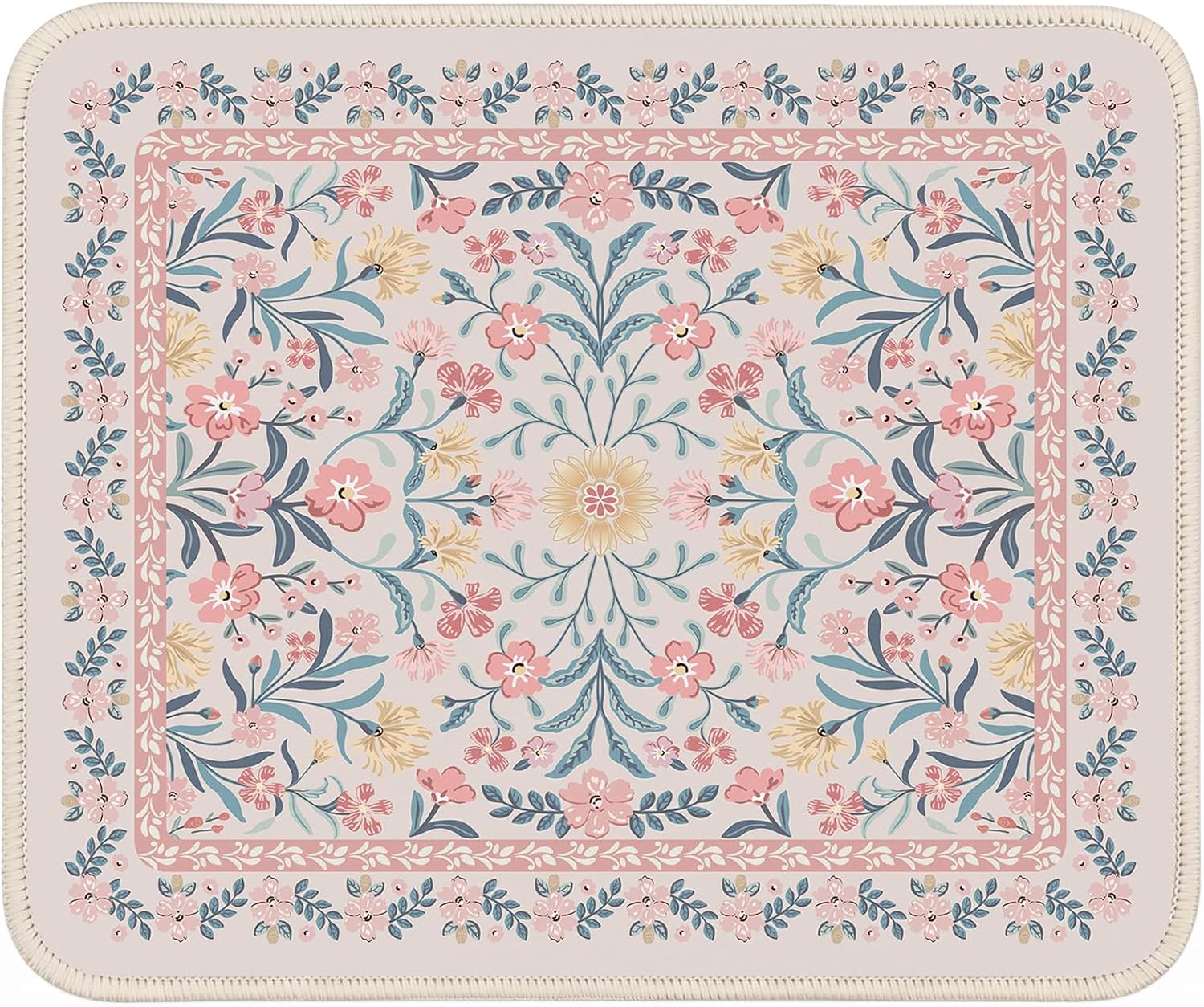Aesthetic Small Floral Mouse Pad, Pink Mini Portable Travel Mousepad, Anti-Slip and Comfortable Cloth Mouse Mat 7.9"x9.5" with Stitched Edges for Computer, Laptop, Office, Home(Pink Floral)