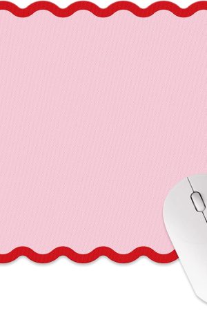 Scalloped Mouse Pad Non-Slip Desk Mat Pad Rectangle Red Pink Scalloped Edge Mousepad for Home Study Office Decor Computer Keyboard Accessories