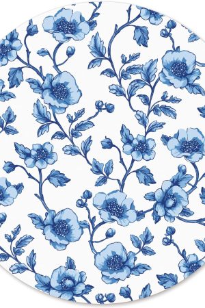 Blue Floral Flower Round Mouse Pad, Cute Flowers Non-Slip Base Mousepad Gift, Light Blue Floral Gifts Desktop Protection Mouse Mat for Office Computer Desk Home, 8.7x8.7 Inches