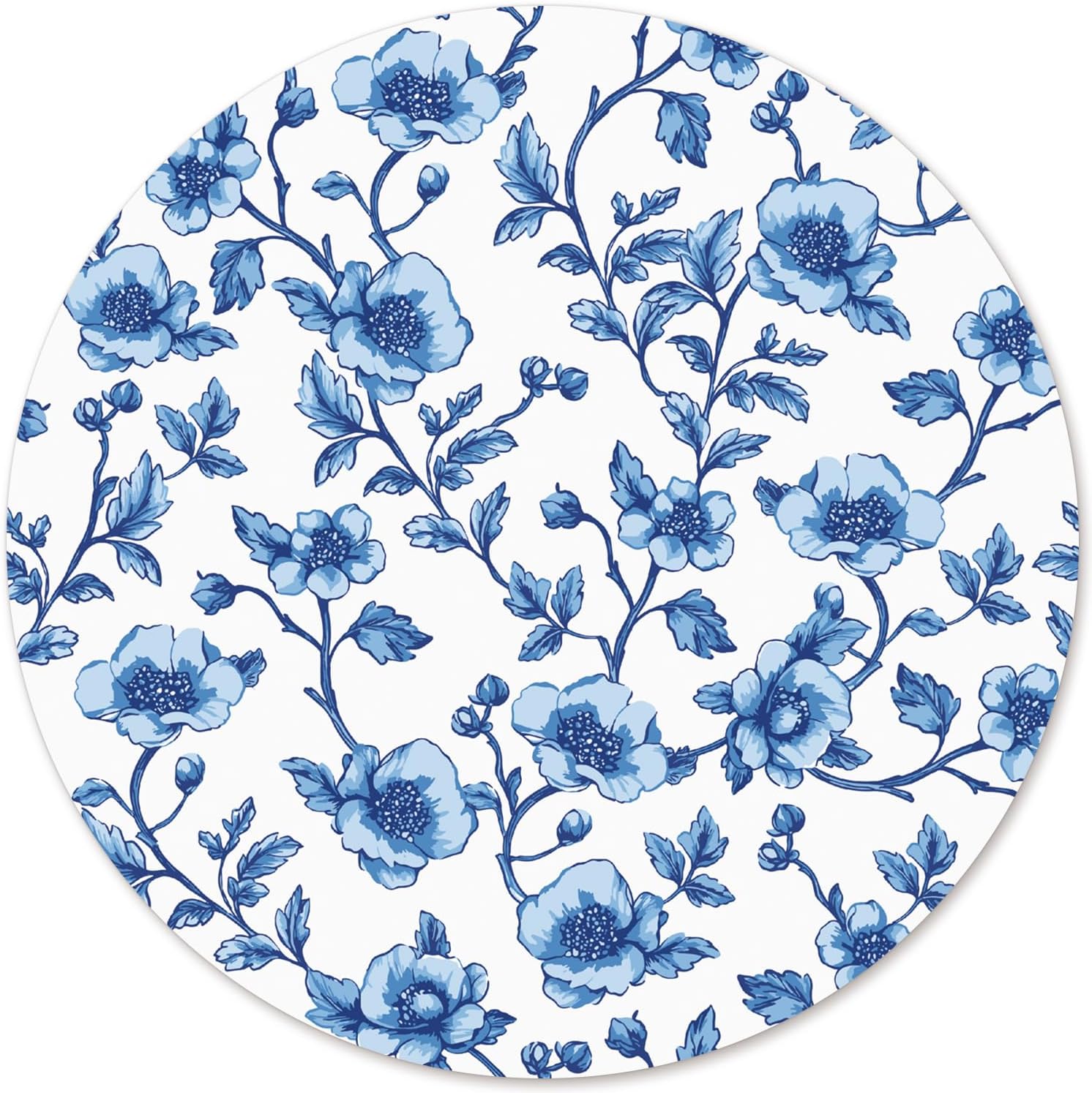 Blue Floral Flower Round Mouse Pad, Cute Flowers Non-Slip Base Mousepad Gift, Light Blue Floral Gifts Desktop Protection Mouse Mat for Office Computer Desk Home, 8.7x8.7 Inches