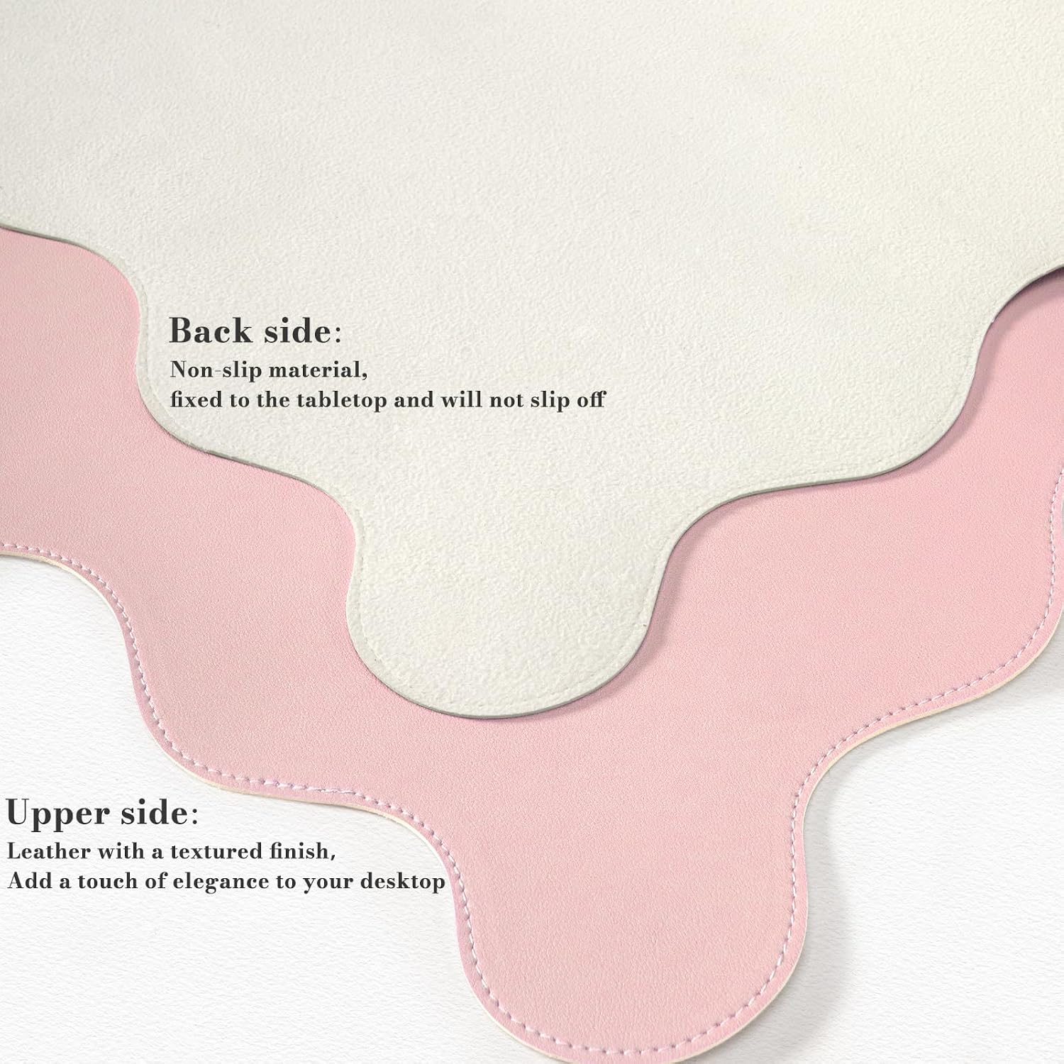 Pink Leather Desk Mat,Extra Large Scalloped Mouse Pad for Desktop,Waterproof PU Nail Table Mat,Cute Keyboard Mats for Women Girl,Non-Slip Desk Cover Mat for Office Home Dorm - Image 2
