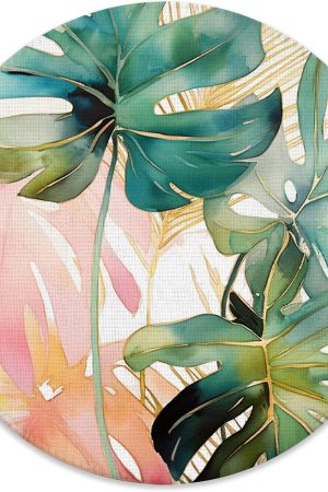 Tropical Monstera Leaf Plant Mouse Pad for Desk, Boho Pink and Green Monstera Botanical Mousepad for Work Wireless Mouse Computers Laptop Desk Accessories, 7.9x7.9 Inch